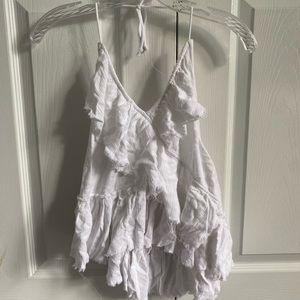 Sun & Shadow white ruffled backless halter top